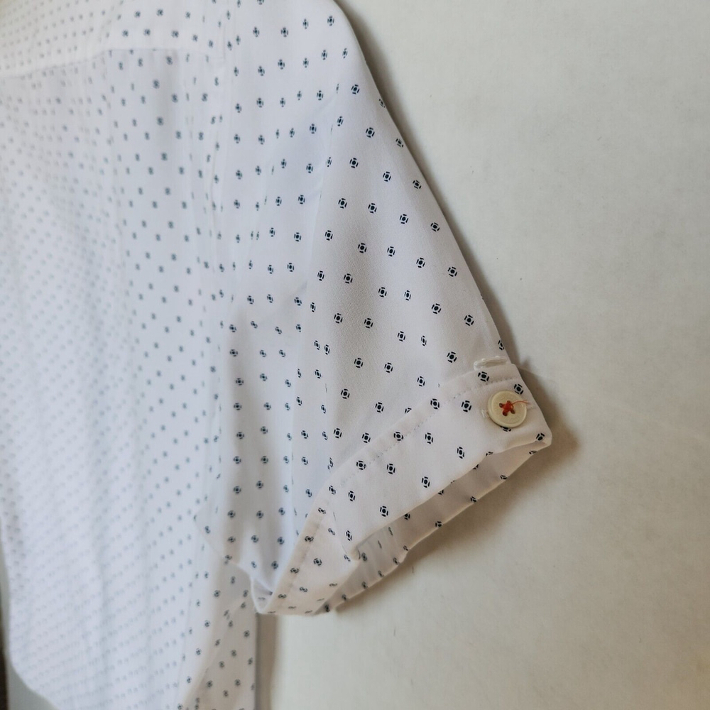 Ted Baker Evryone Luxury Short Sleeve Shirt White Geometric Turkey Size 4 US L - Picture 5 of 9